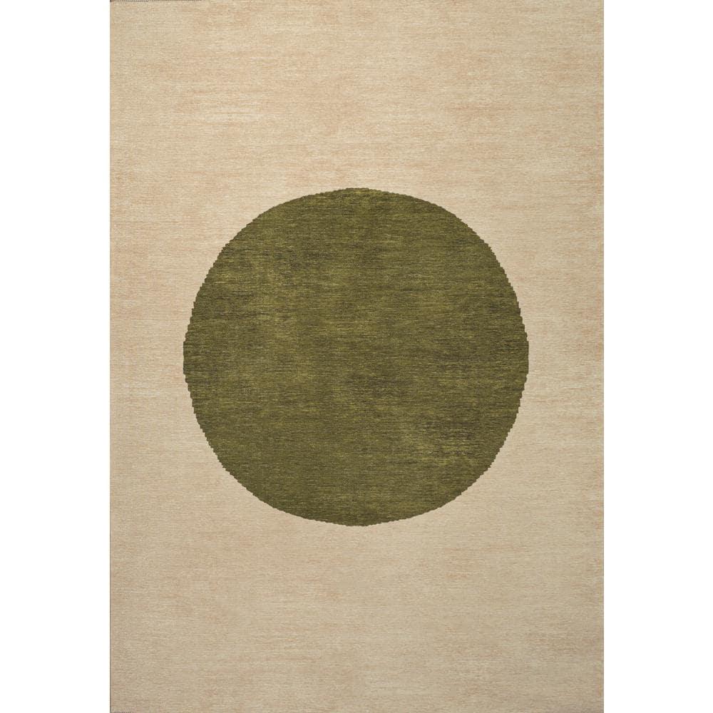 9' x 12' Cirkel Minimalist Geometric Dot Machine-Washable Area Rug, Cream/Olive - JONATHAN Y