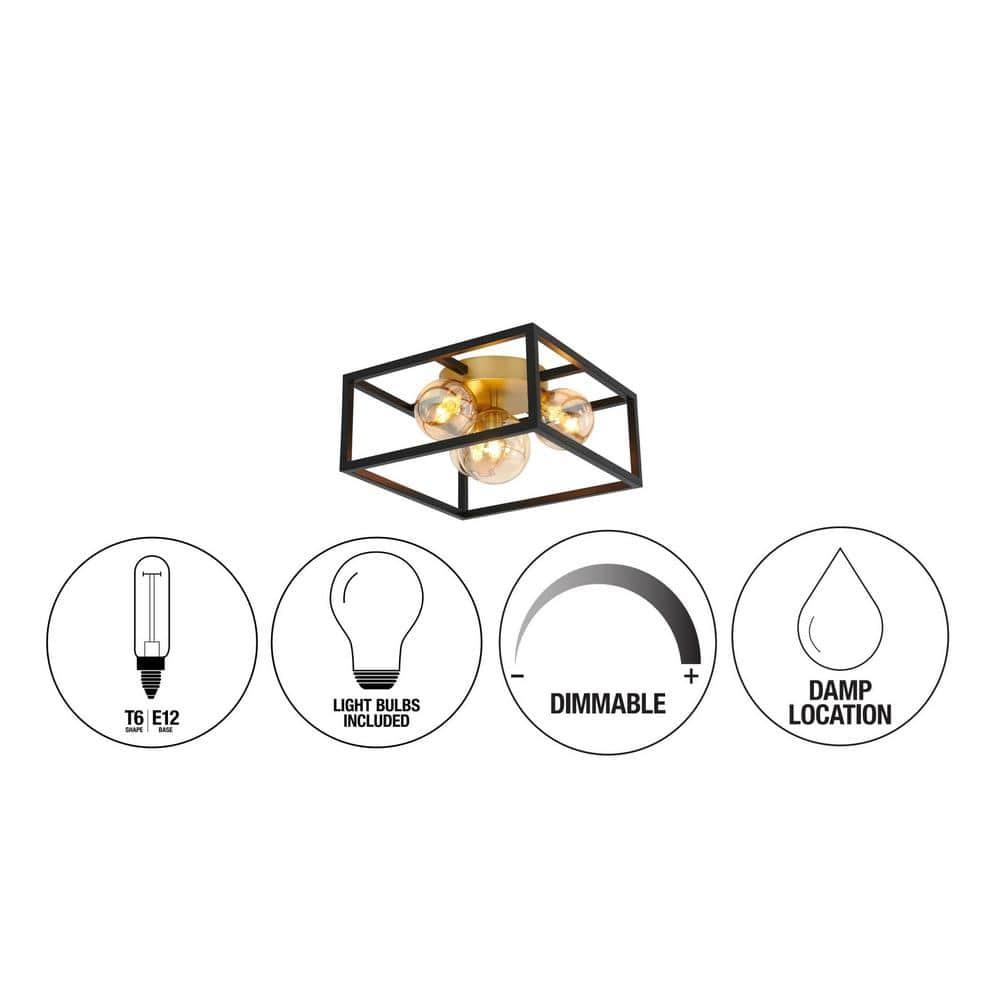 Artika Griffintown 1 Ceiling Light Geometric Flush Mount Black and Gold