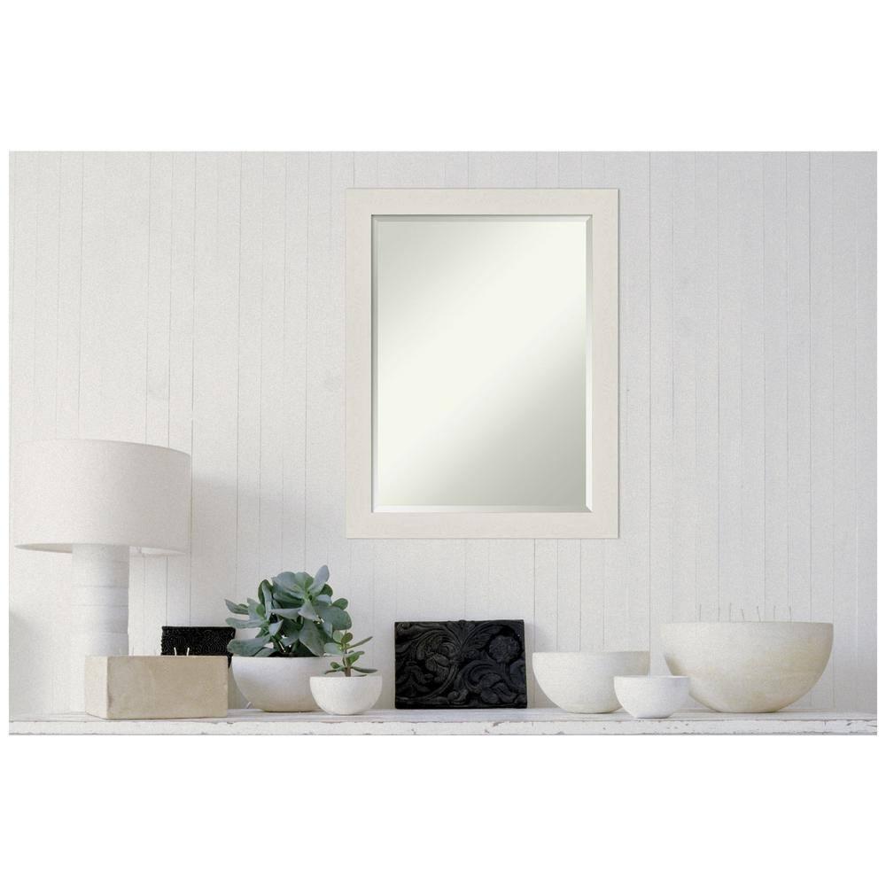 21" x 27" Rustic Plank White Framed Bathroom Vanity Wall Mirror - Amanti Art: Rectangle, Polystyrene Frame, Wall Mount