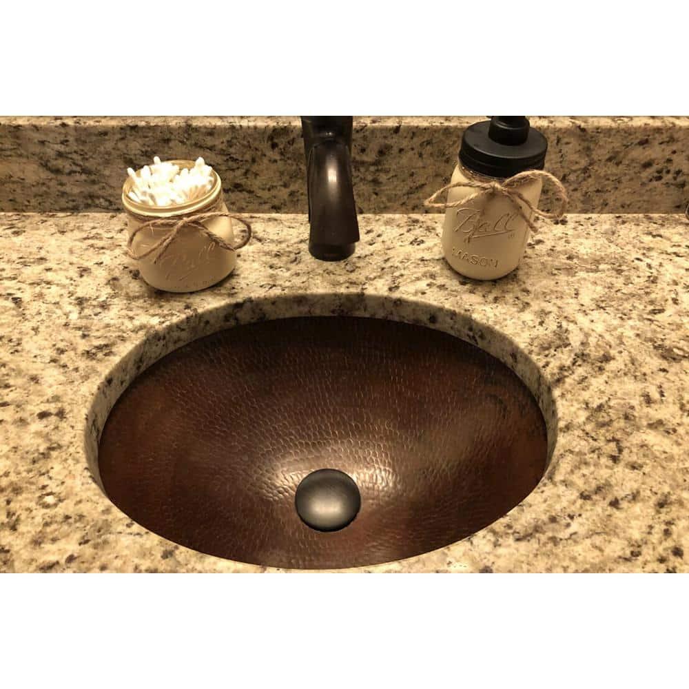 17" Oval Under Counter Hammered Copper Bathroom Sink