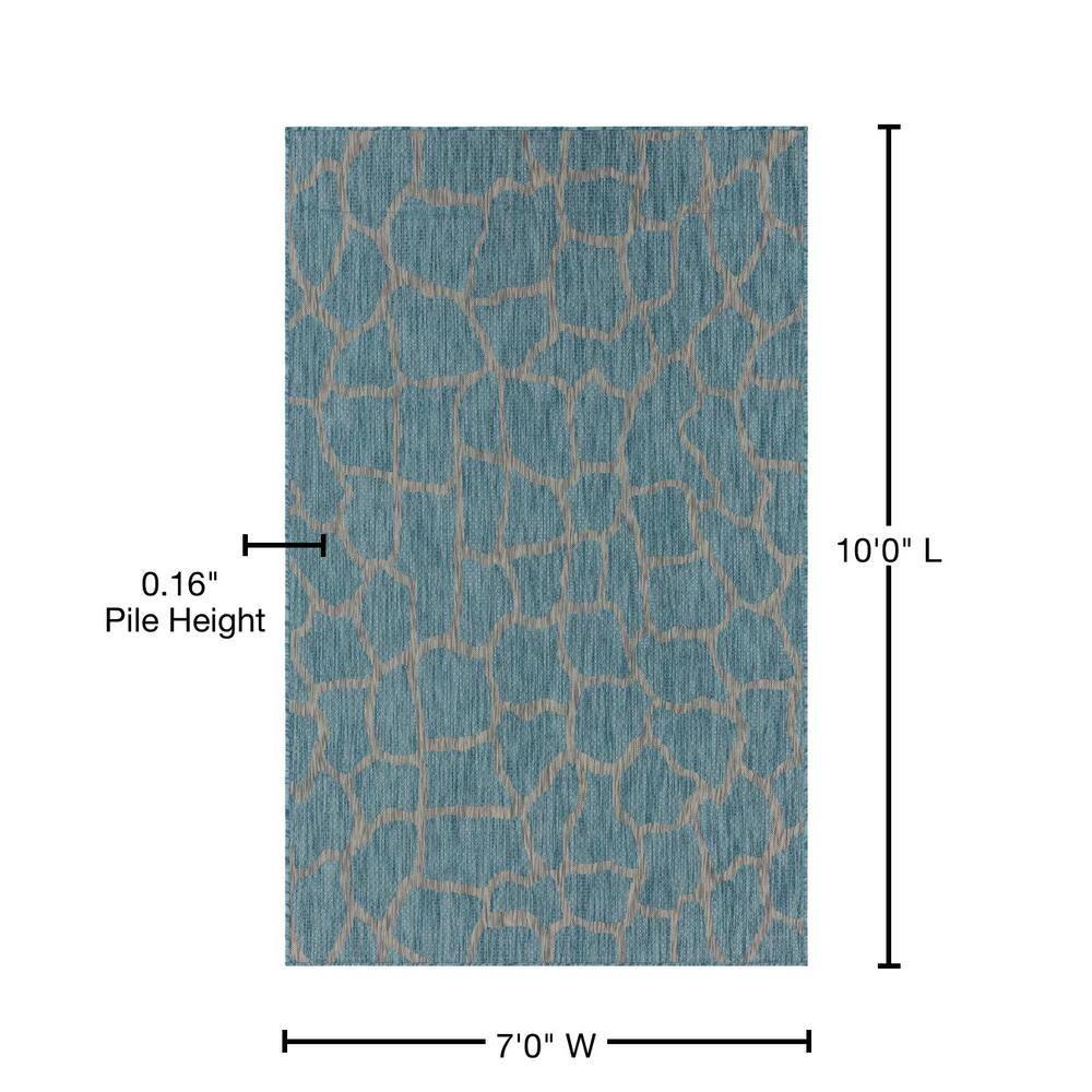 Unique Loom 7' 1 x 10' 0 Rectangle Indoor/Outdoor Safari Light Aqua Area Rug