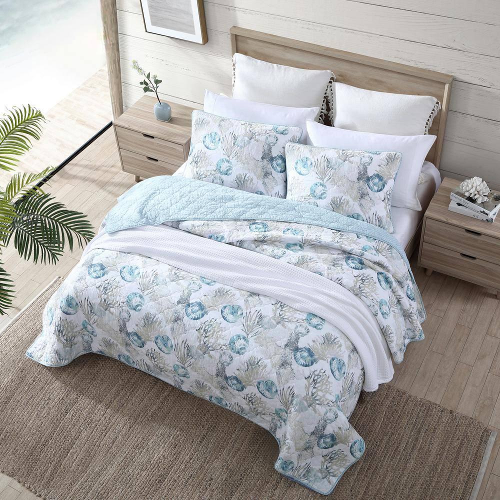 Tommy Bahama Freeport Blue Cotton Reversible Quilt Set
