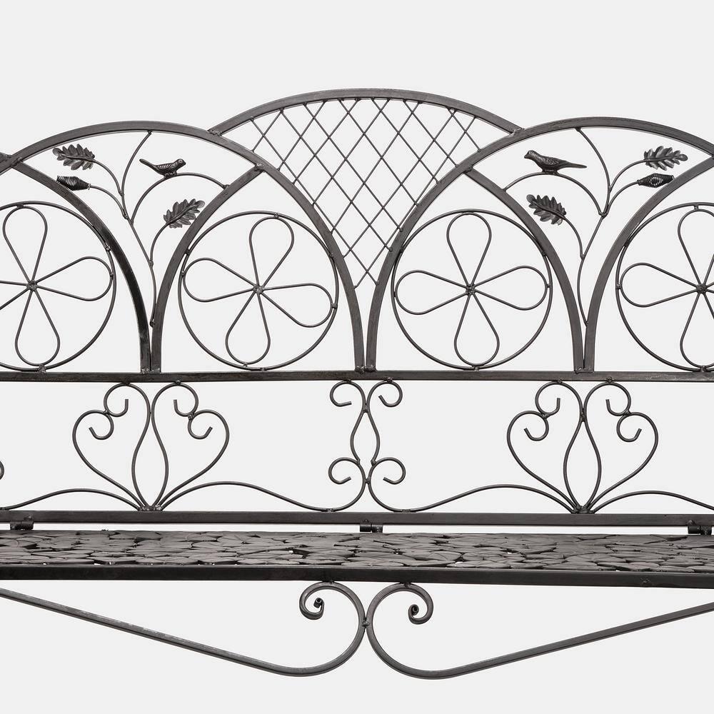 38" x 45" Iron Birds and Leaves Outdoor Garden Bench Brown - Alpine Corporation: Weatherproof, Decorative Yard Seating