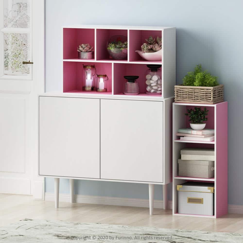 Furinno 5-Cube Reversible Open Storage Bookcase Toy Storage Cabinet Organizer,White/Pink
