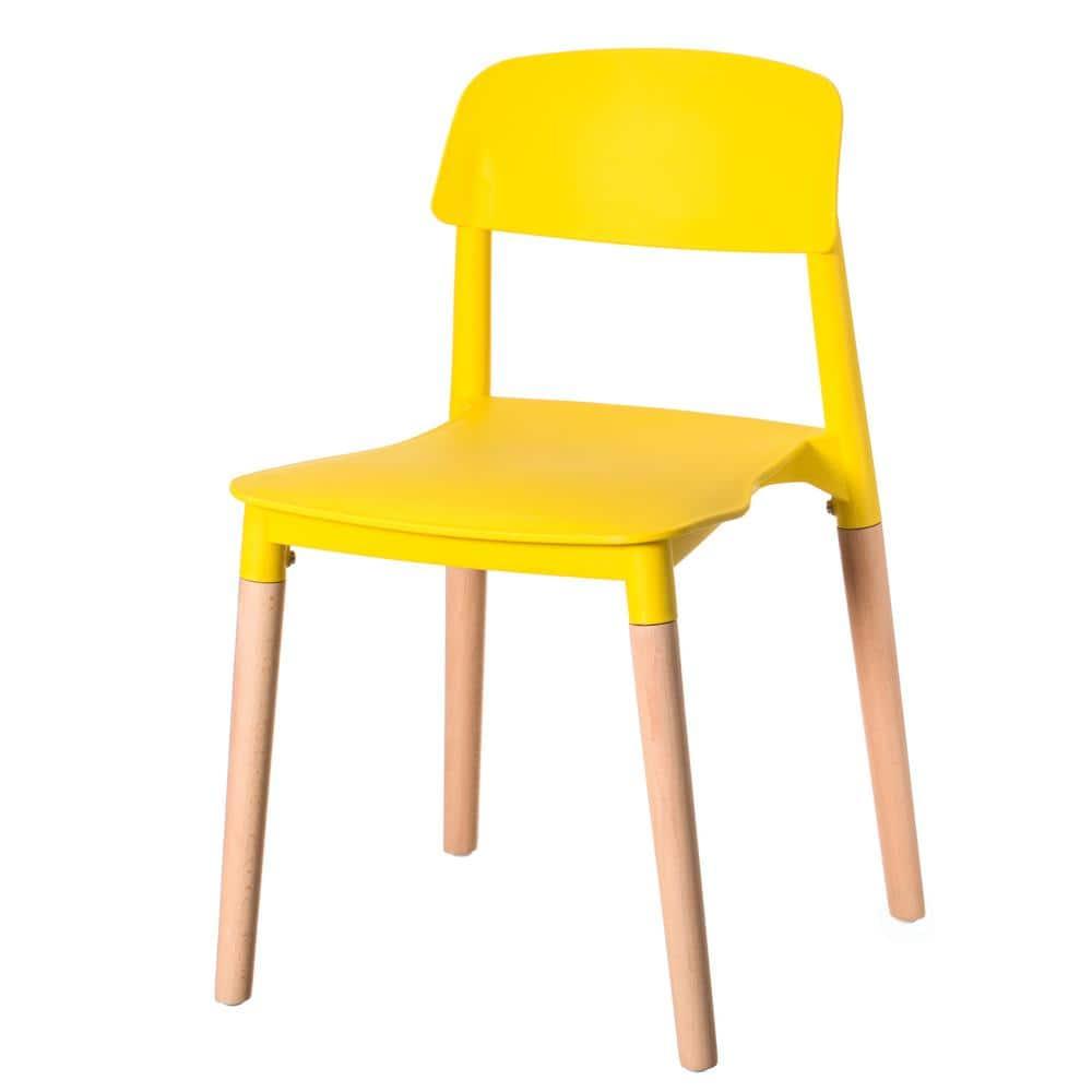 Fabulaxe Plastic Dining Chair Open Back with Beech Wood Legs, Yellow