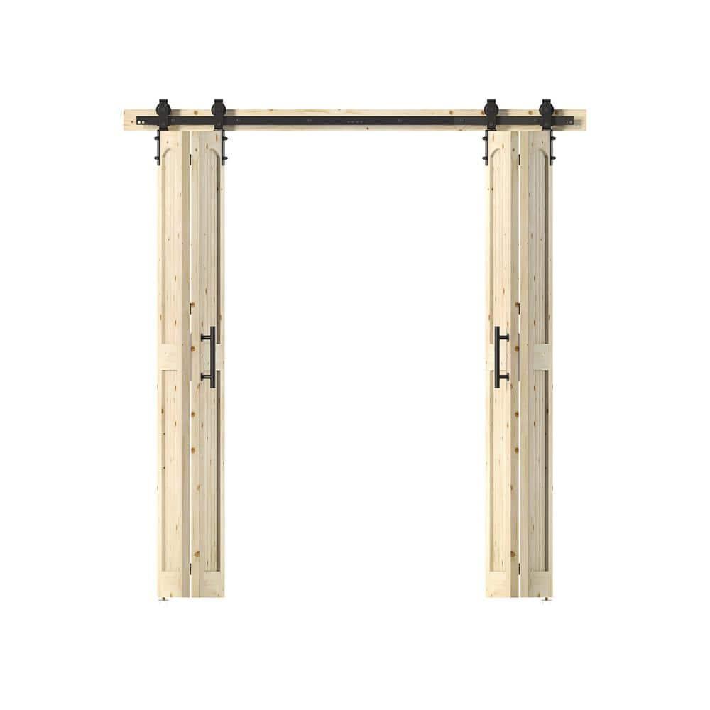 Assembled 84''H Arch Top Knotty Pine Wood Unfinished Double Bi-Fold Door With Hardware Kit