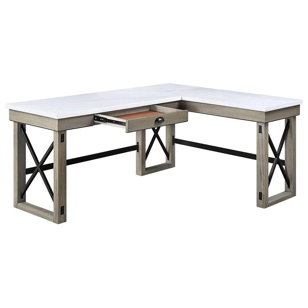 67" Talmar Marble Top Writing Desk with File Drawer, Wood Base - Acme Furniture