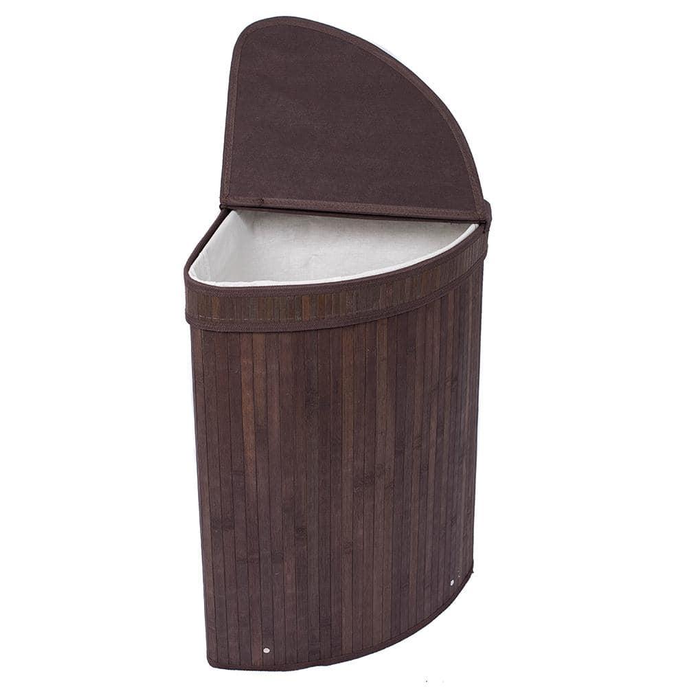 Espresso Bamboo Corner Laundry Hamper with Lid and Cloth Liner