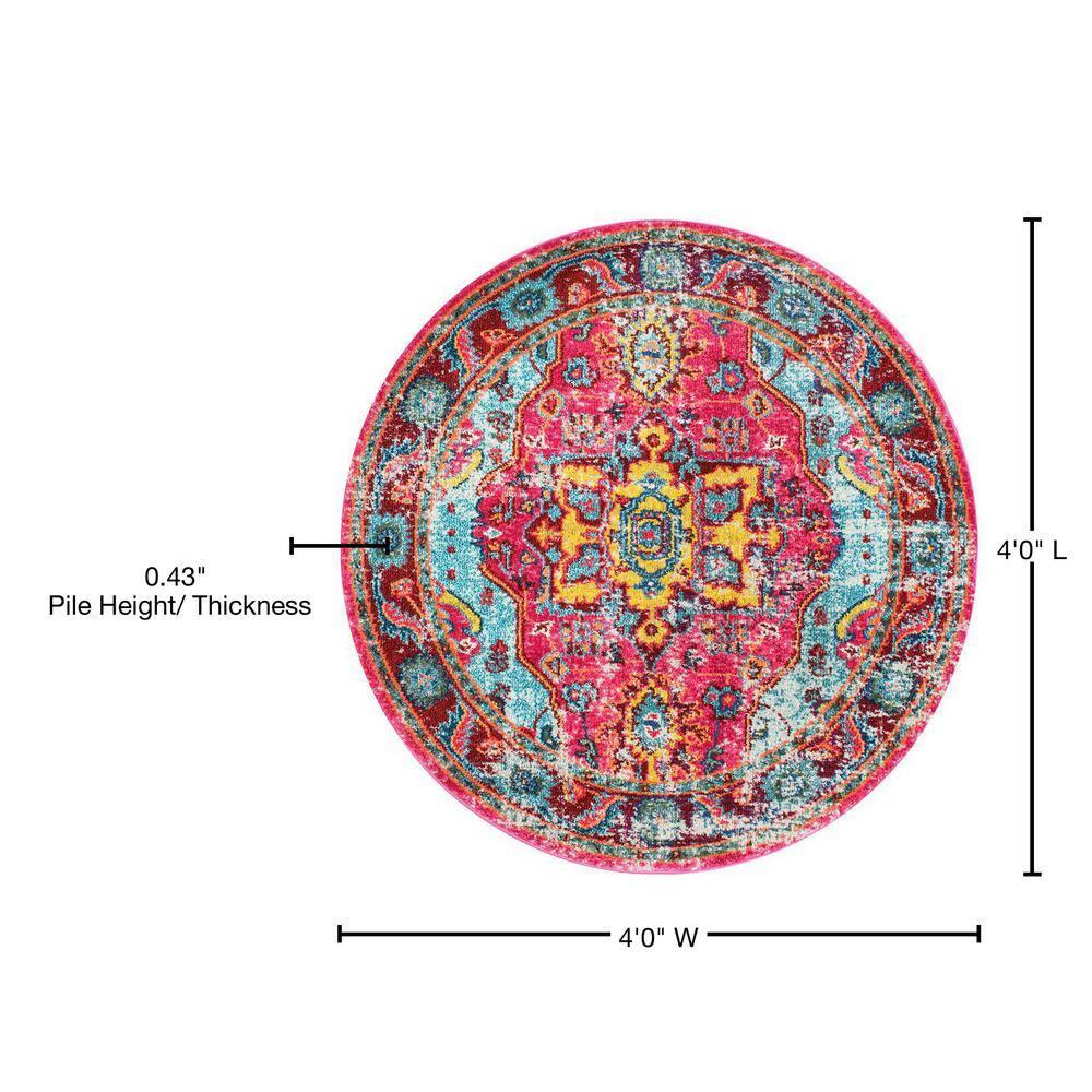 nuLOOM 4' Round Vintage Corbett Area Rug: Bohemian Medallion, Multicolor, Low Pile, Indoor, 4ft Round Rug