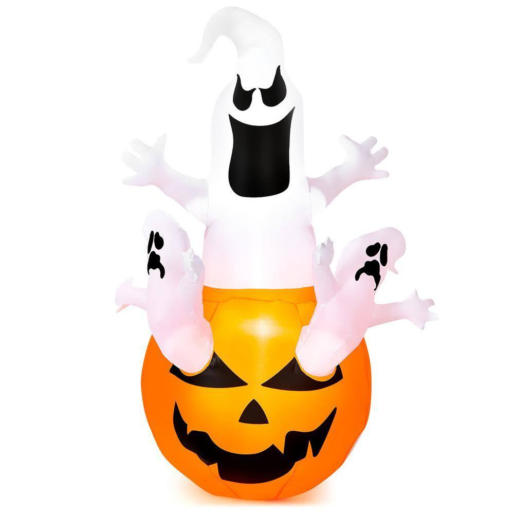 Tangkula 6ft Halloween Inflatables Ghost Pumpkin-Halloween Blow Up Yard Decorations w/Build-in LED Light