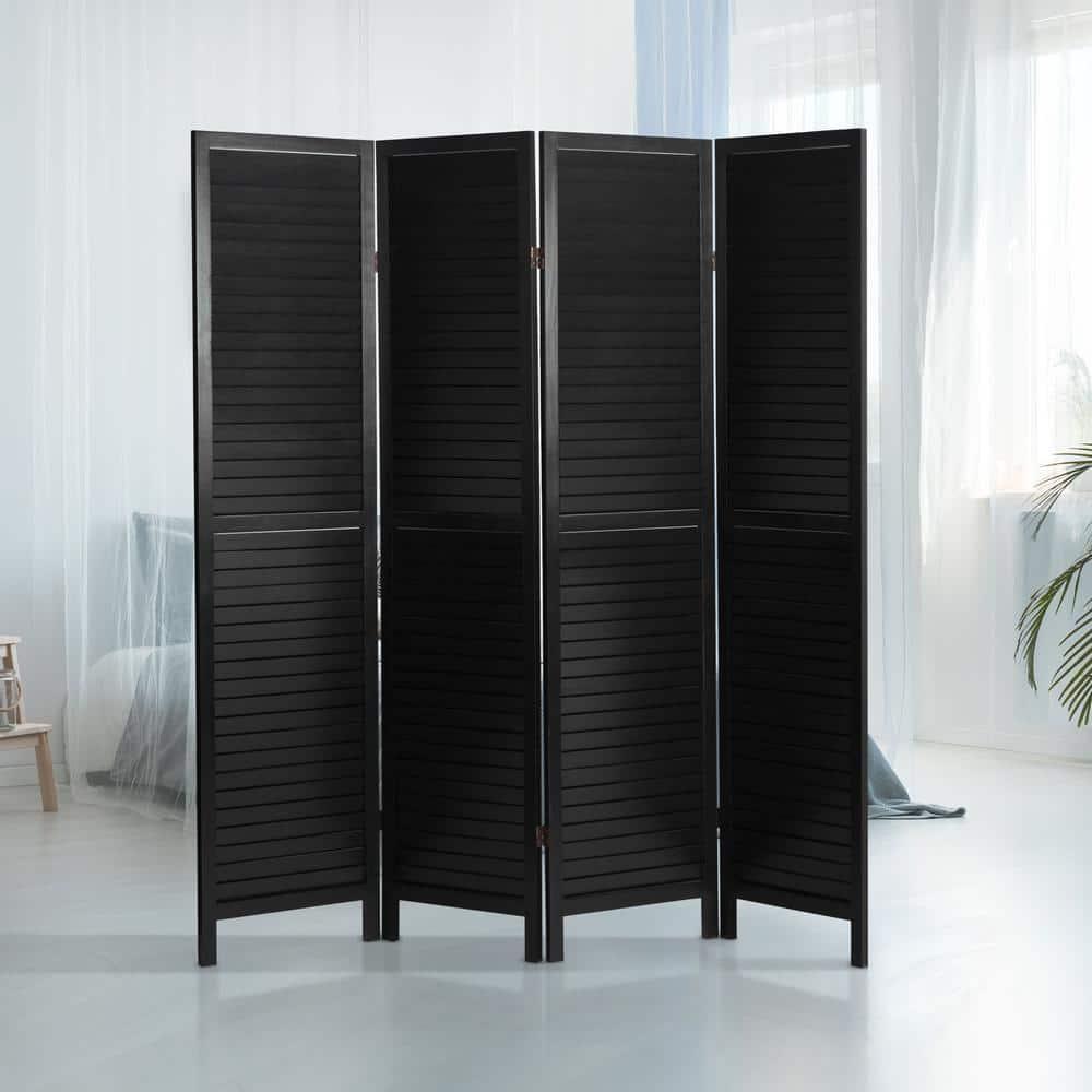 Oriental Furniture 6 ft. Tall Wooden Louvered Room Divider Black 4 Panel
