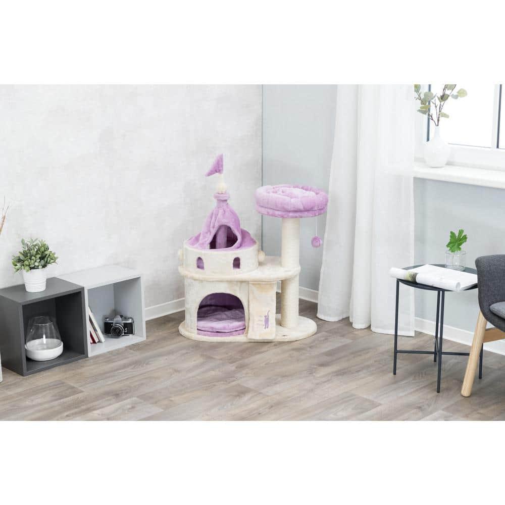 TRIXIE My Kitty Darling Castle Condo, Plush Cat Tree, Sisal Scratching Post, Removable Bed, Crinkling Blanket, Cat Toy