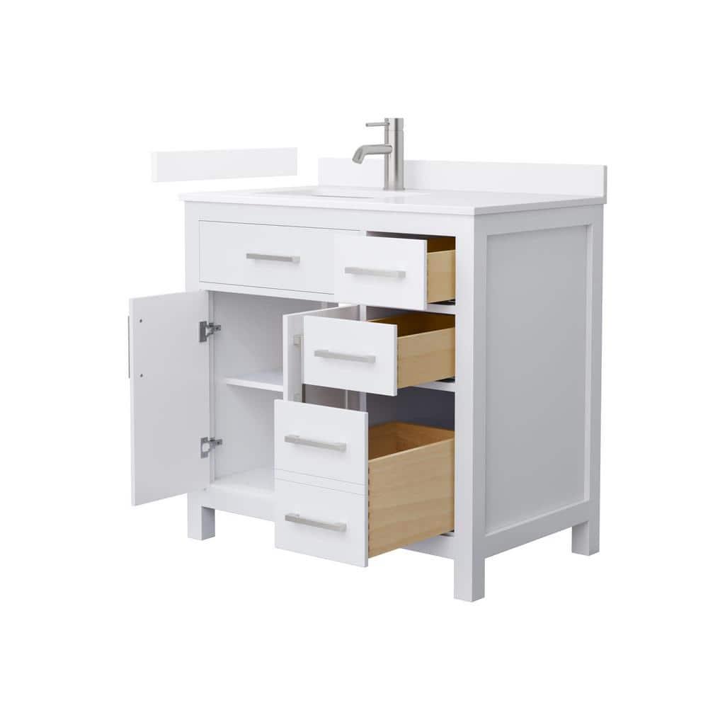 Beckett 36" White Single Vanity & White Quartz Top (1-Hole) & Nickel Trim