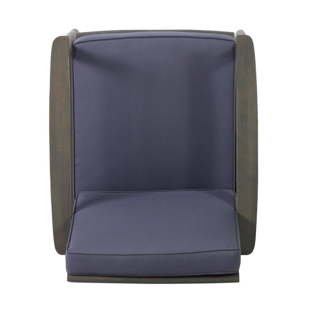 Greta Acacia Wood Outdoor Club Chair with Dark Gray Cushion, Set of 2, Black