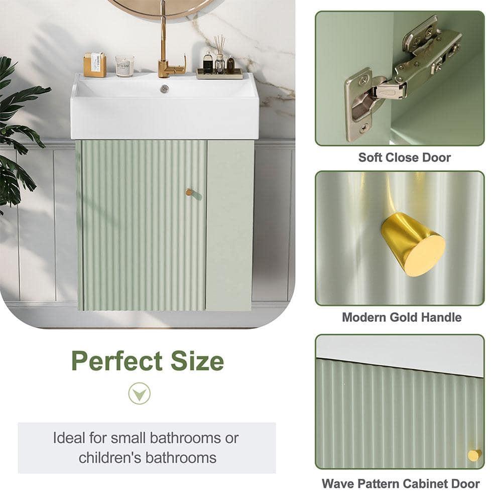 CARPET DESIGN UNLIMITED 2015 LLC 21.6 inch Modern Floating Bathroom Vanity with Ceramic Basin, Right side storage, Green