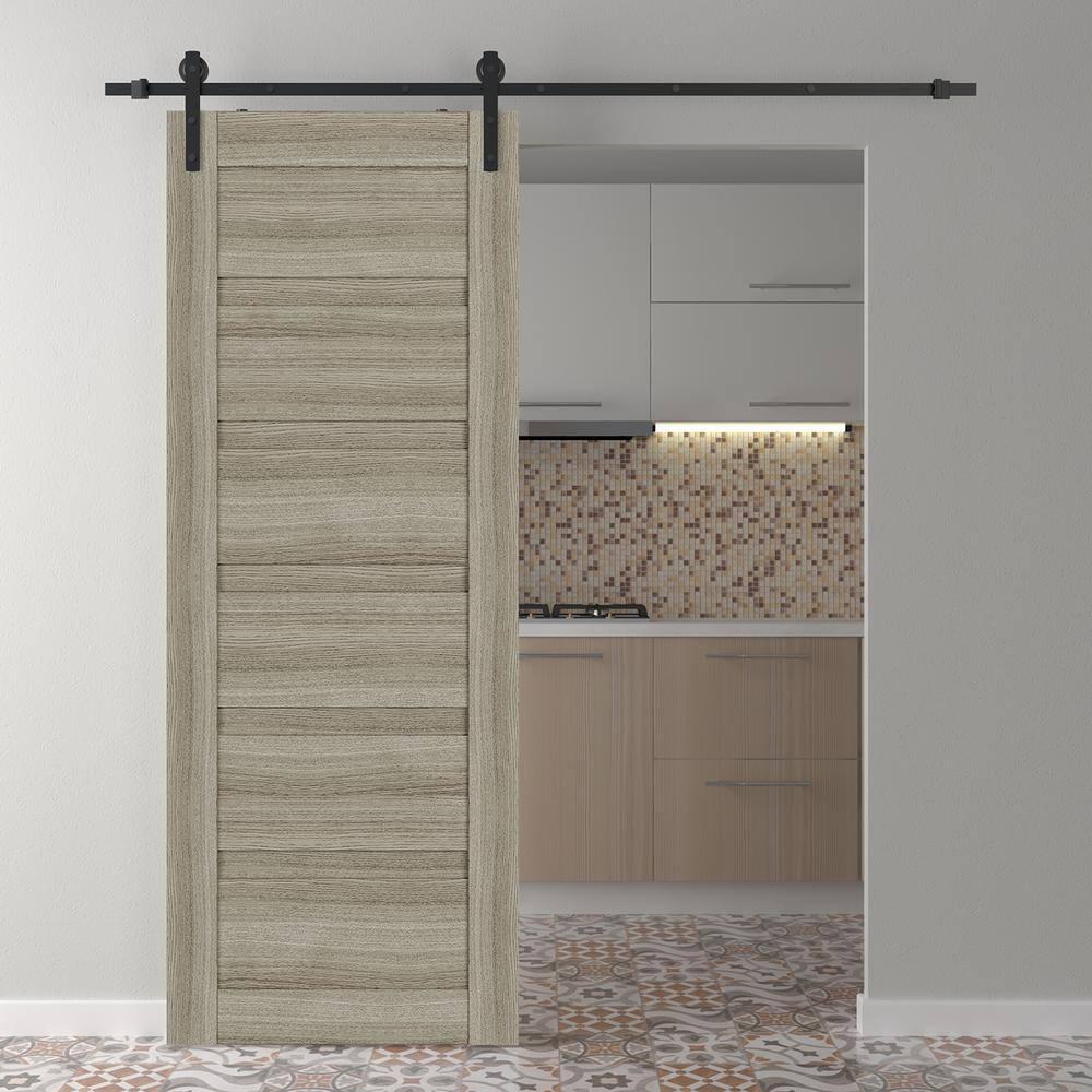 Belldinni Louver Solid + Manufactured Wood Paneled with Installation Hardware Kit Barn Door