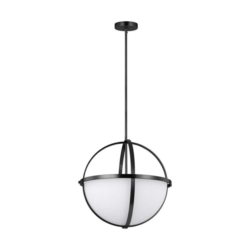 Generation Lighting Alturas 3 -Light Midnight Black Modern/contemporary Etched glass Globe Medium Hanging Pendant light