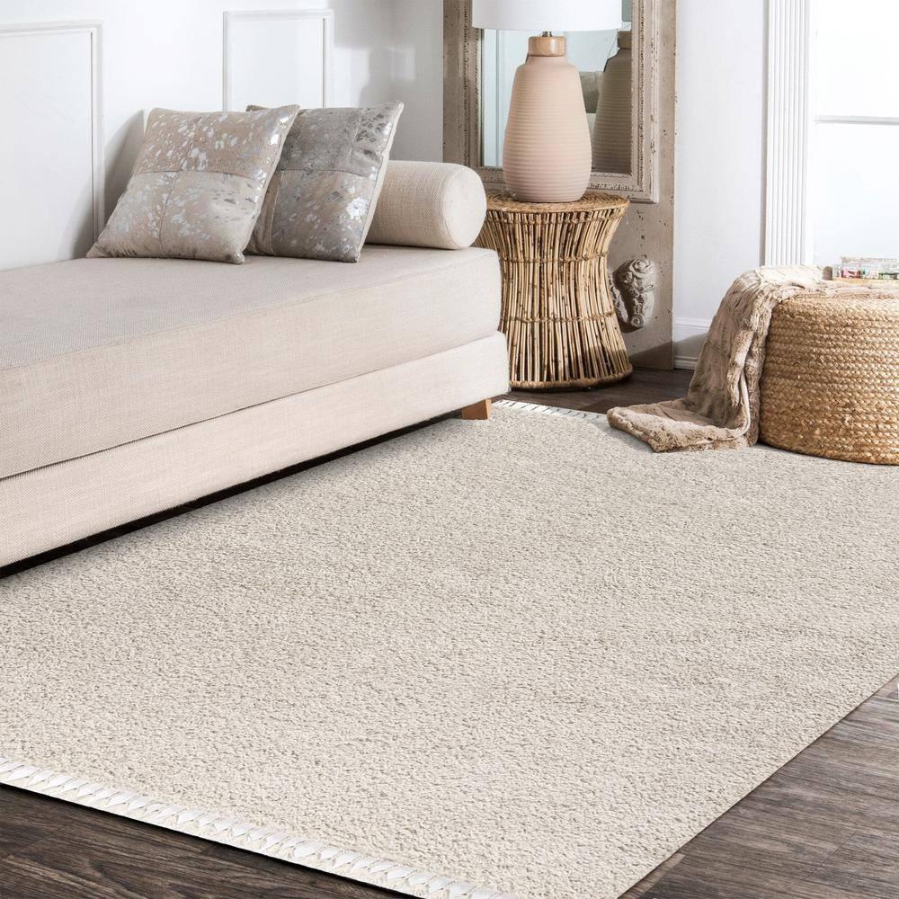 3'x5' Mercer Shag Plush Tassel Area Rug, Cream - JONATHAN Y