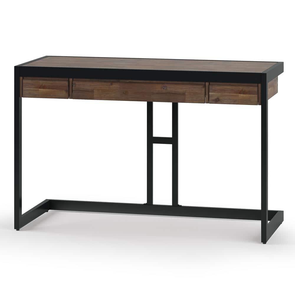Simpli Home Erina Solid Acacia Wood Desk, Industrial Style with Keyboard Tray and 2 Drawers