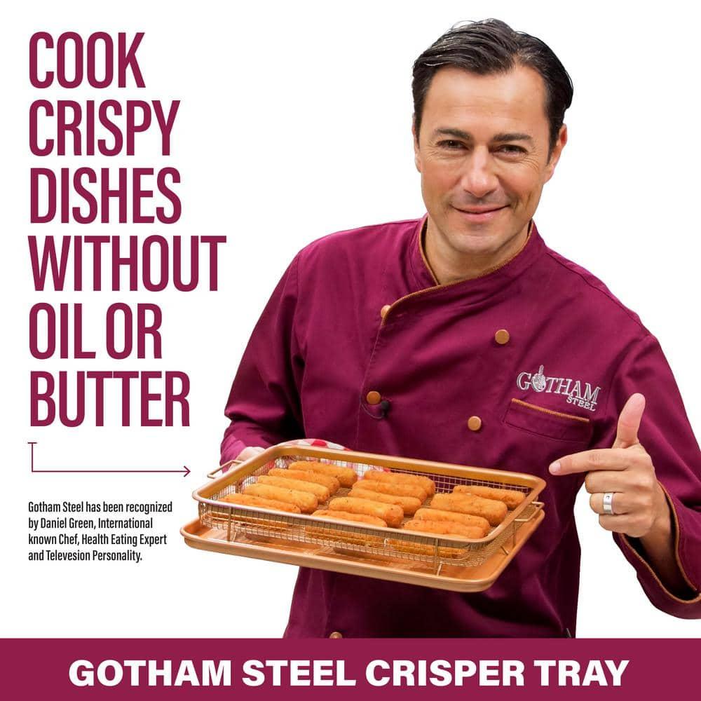 Gotham Steel Large Nonstick Air Fryer Tray for Oven with Recipe Book - 13.4" x 11.4"