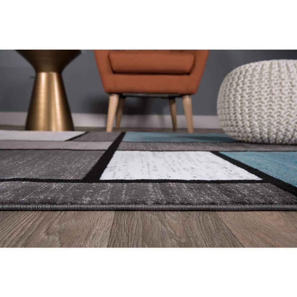 World Rug Gallery Contemporary Modern Boxed Color Block Blue Gray 2'x10' Runner Rug
