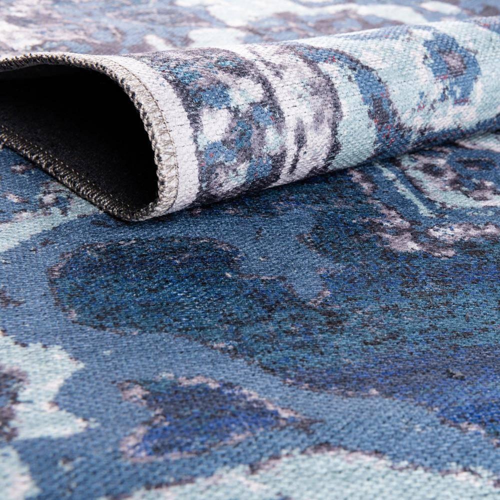 Navy Blue Medallion Synthetic Washable Square Rug