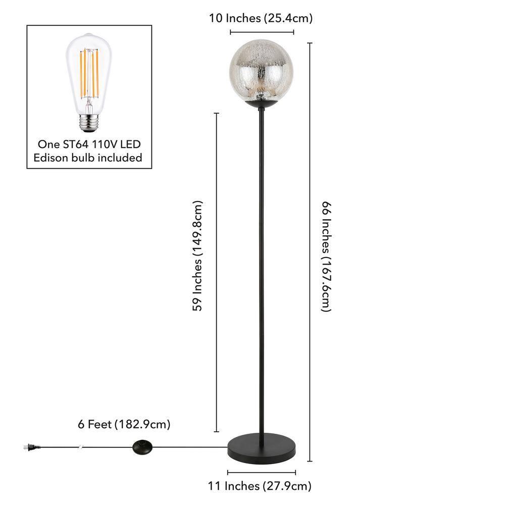 Evelyn&Zoe Oula 66" Tall Floor Lamp with Glass Shade, Blackened Bronze/Mercury Glass