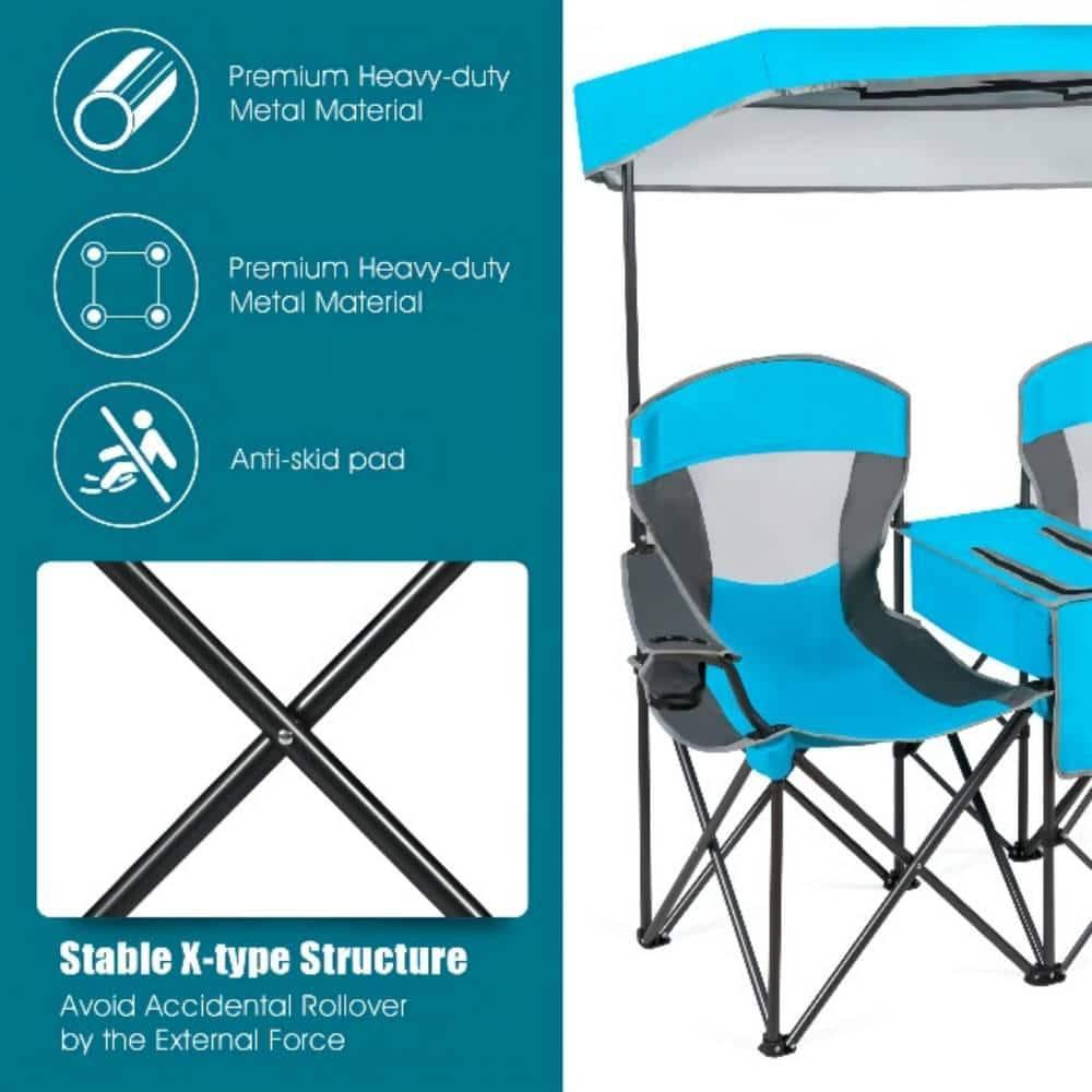 Spaco Portable Camping Chair with Umbrella and Back, Outdoor Folding Beach Canopy Chair with Cup Holder, Blue