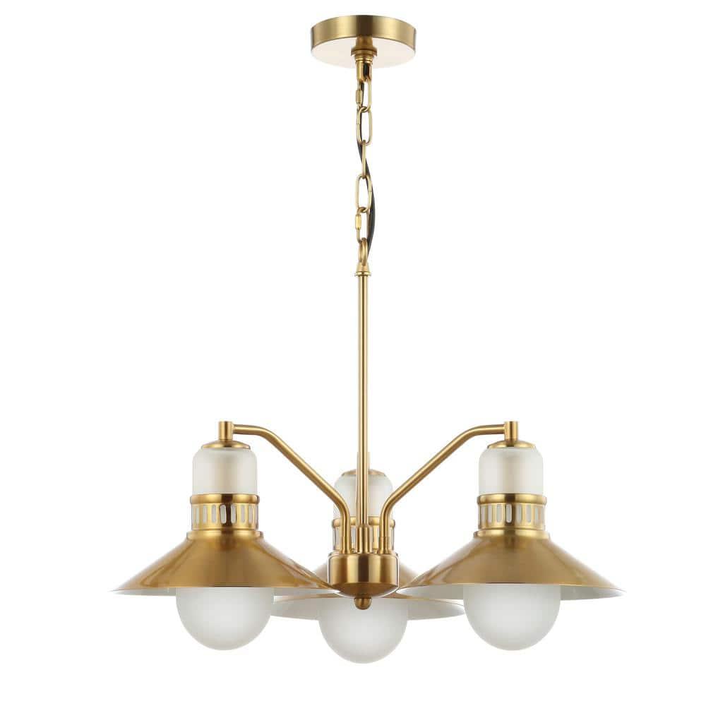 JONATHAN Y JYL6122A Colin 3-Light 22" Adjustable Iron/Glass Retro Hurricane LED Chandelier, Contemporary, Glam for living room, dinning room, bedroom, office Bulb Included, Brass Gold