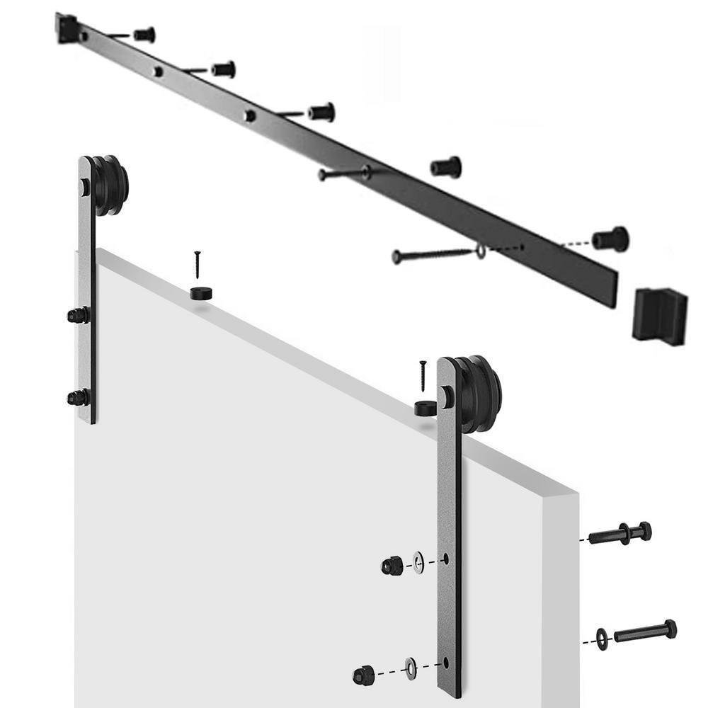 Polar White Solid Composite Barn Door Kit with Black Hardware