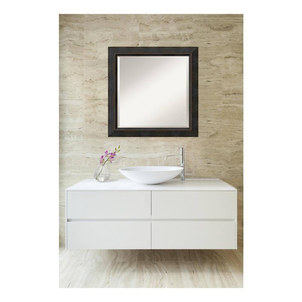 24" x 24" Signore Bronze Wood Framed Wall Mirror - Amanti Art: Square Beveled, No Assembly, Traditional Decor