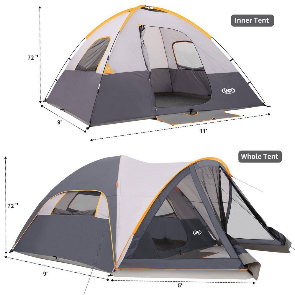 UNP Camping Tent with Screen Room, Portable 6 Person Camping Tent with Screen Porch, Family Dome Tent for Camping Outdoor - 14'x11'x72''(H)
