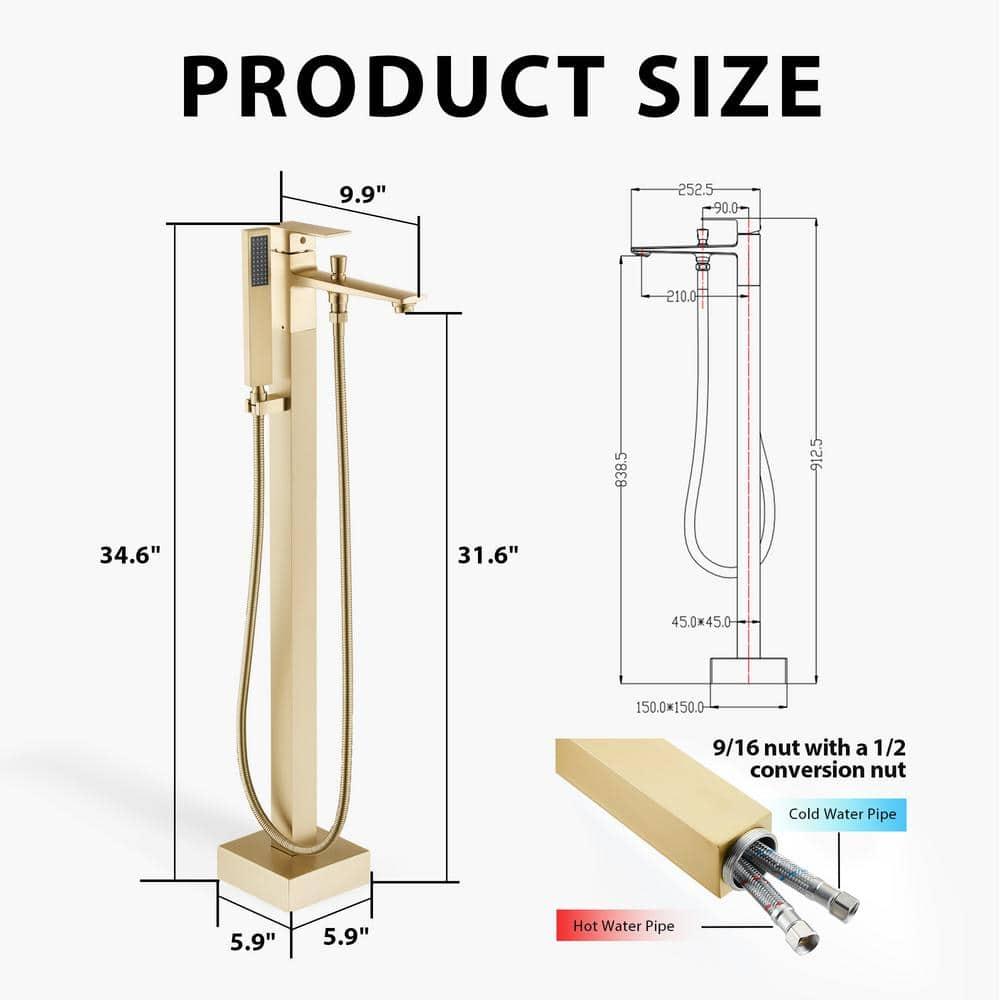 mondawe Single Handle Floor Mounted Freestanding Tub Filler with Diverter MDLT0055-BG