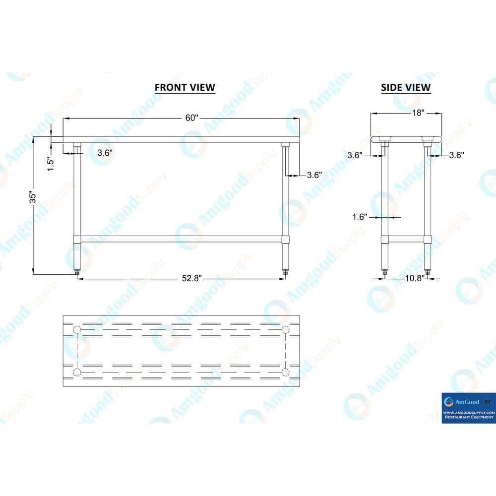 Amgood Stainless Steel Work Table with Undershelf. Metal Prep Table. NSF - Certified