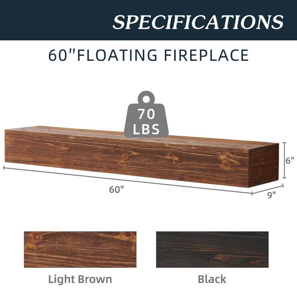 60" Rustic Wood Fireplace Mantel | Wall-Mounted & Floating Shelf for Home Decor