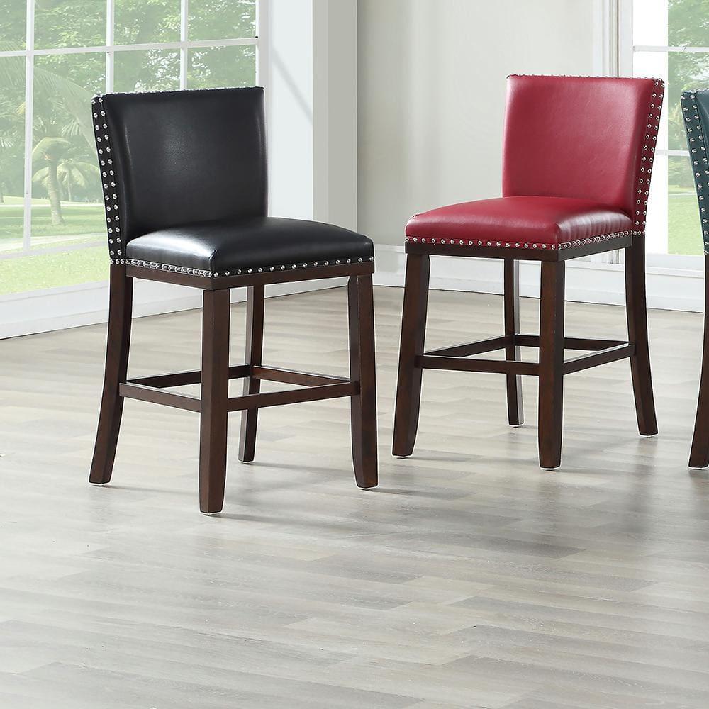 Tiffany Counter Chairs - Set of 2 - Black - Nailhead Trim Kitchen Island Stools - Wood Legs