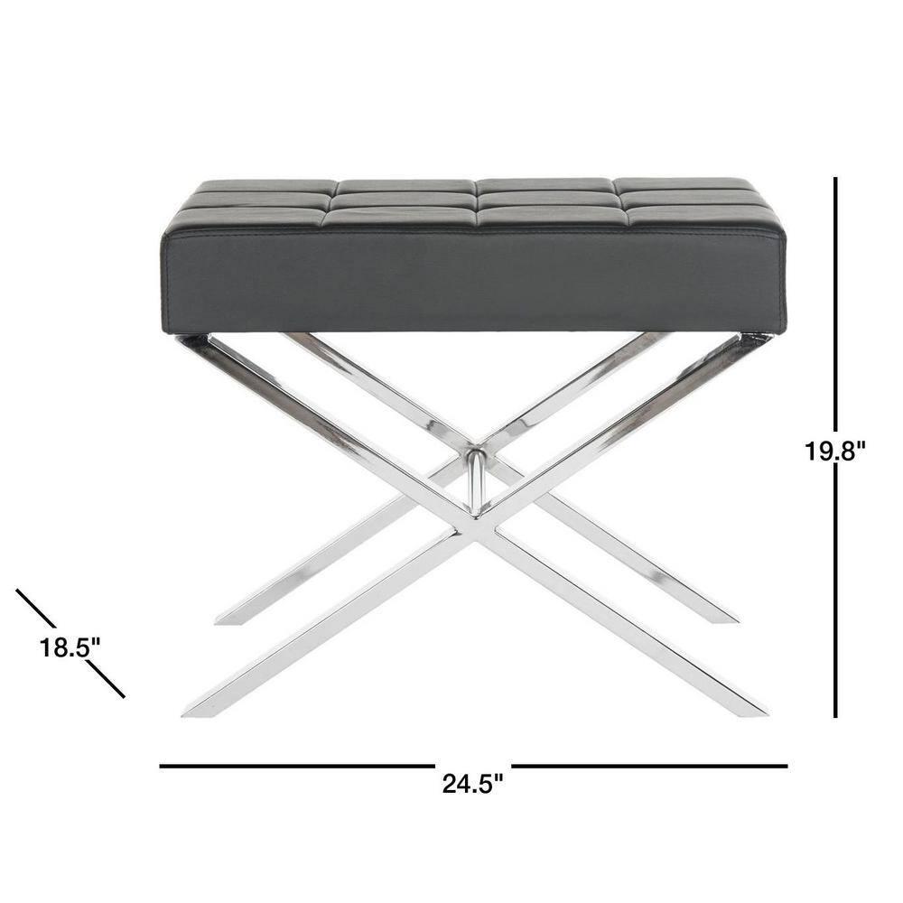 SAFAVIEH Sienna Modern Glam X-Leg Upholstered Rectangular Ottoman, Black/Chrome\