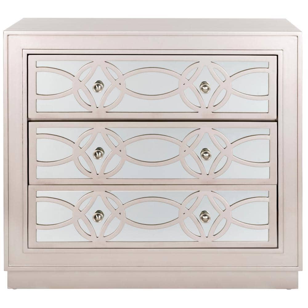SAFAVIEH Catalina Classic Swirl Solid 3 Drawer Mirror Chest, Champagne/Nickel