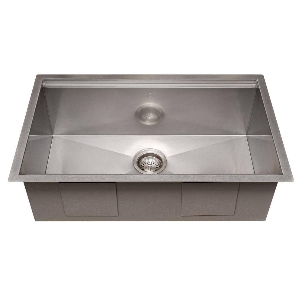 ZLINE 33 in. Garmisch Undermount Single Bowl Satin Stainless Steel Kitchen Sink with Bottom Grid and Accessories (SLS-33S)