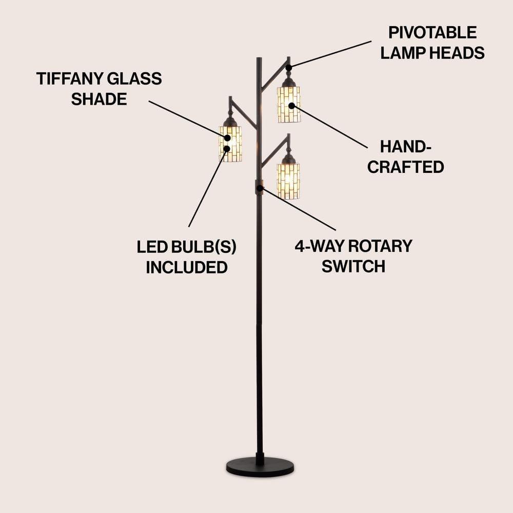 JONATHAN Y JYL8012A Lewis Tiffany-Style 71" Multi-Light LED Floor Lamp, Traditional for living room, dinning room, bedroom, office Bulb Included, Bronze