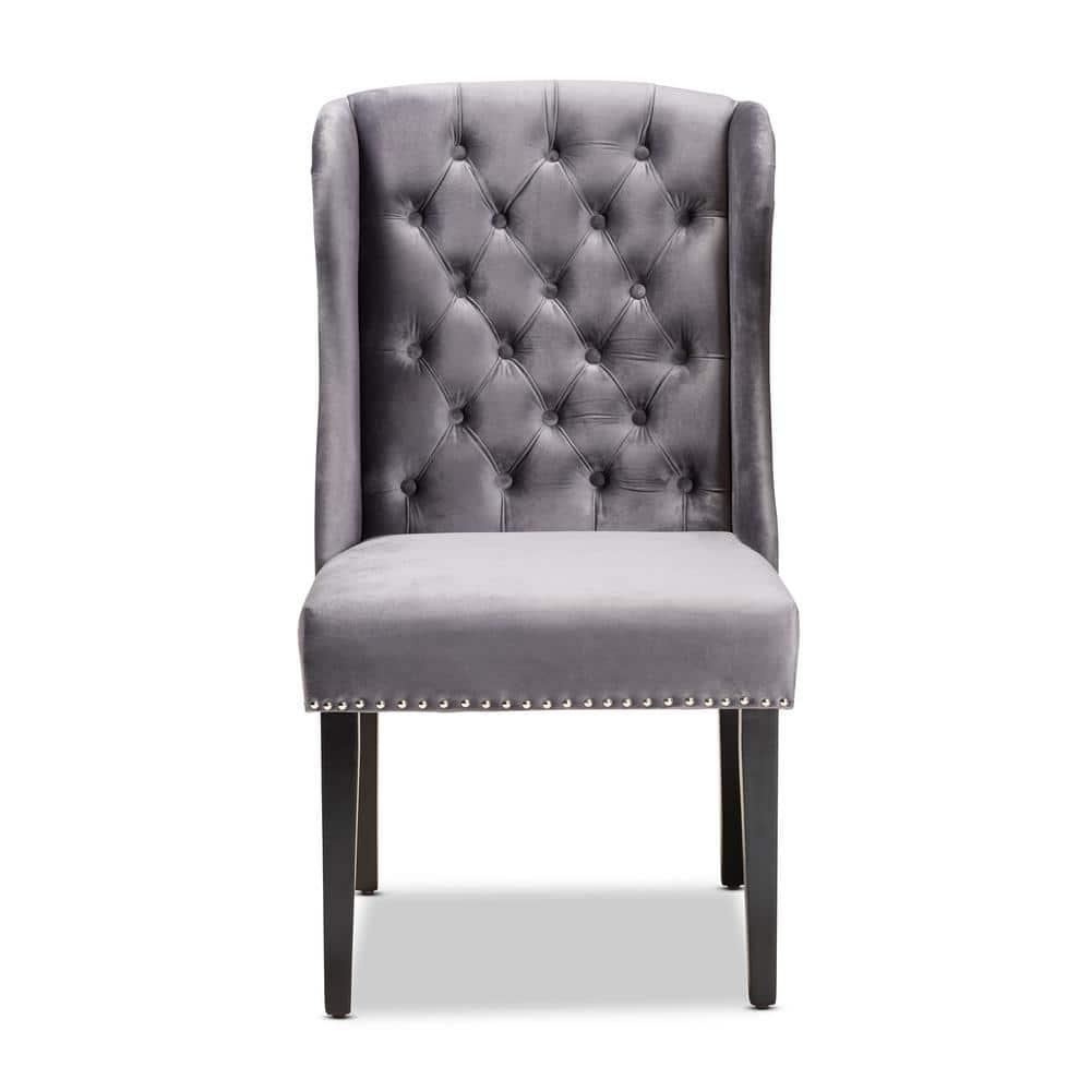 Lamont Modern Contemporary Transitional Grey Velvet Fabric Upholstered & Wood Wingback Dining Chair