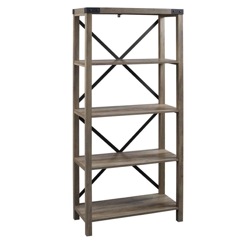 64" Farmhouse Metal X Bookcase - Gray Wash