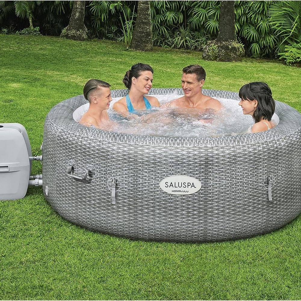 Bestway SaluSpa Honolulu AirJet Inflatable Hot Tub & 6 Pack SaluSpa Underwater Non Slip Pool/Spa Seat with Adjustable Legs & 6 Padded Headrest Pillows