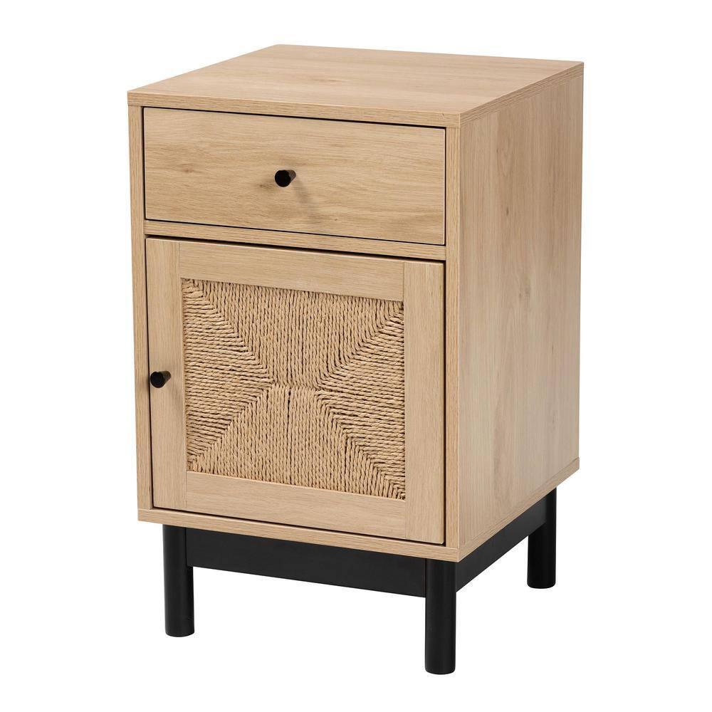Baxton Studio Cherelle 1 Drawer End Table Light Brown/Black: Mid-Century, Storage Shelves, 25" High