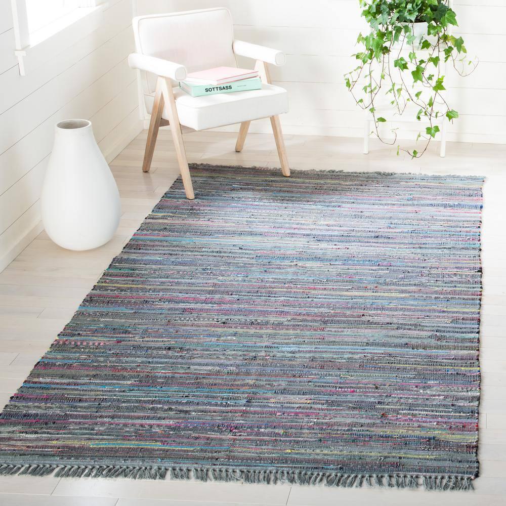 Rag Rug RAR121 Hand Woven Indoor Accent Rug - Aqua/Multi - 2'x3' - Safavieh.