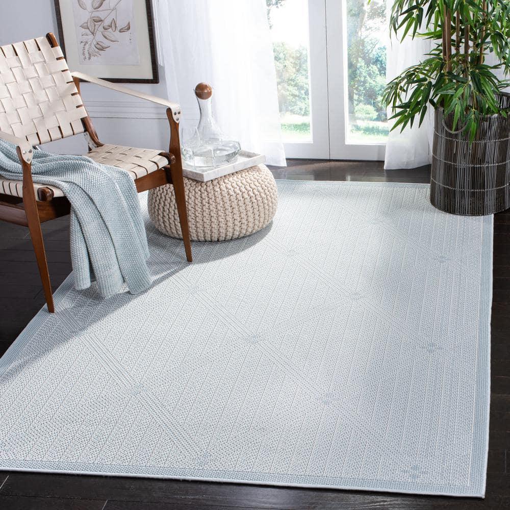 Bermuda BMU811 Machine Washable UV & Stain Resistant Non-Shedding Power Loomed Indoor/Outdoor Area Rug - Light Blue/Ivory - 6'7"x6'7" - Safavieh