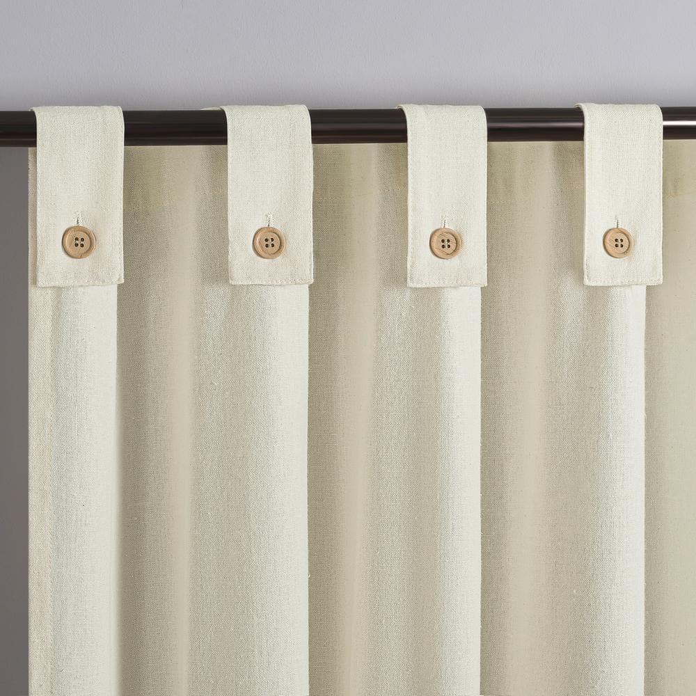 40"x63" Archaeo Light Filtering Cotton Blend Button Tab Top Curtain Panel Cream: Transitional Off-White Curtain