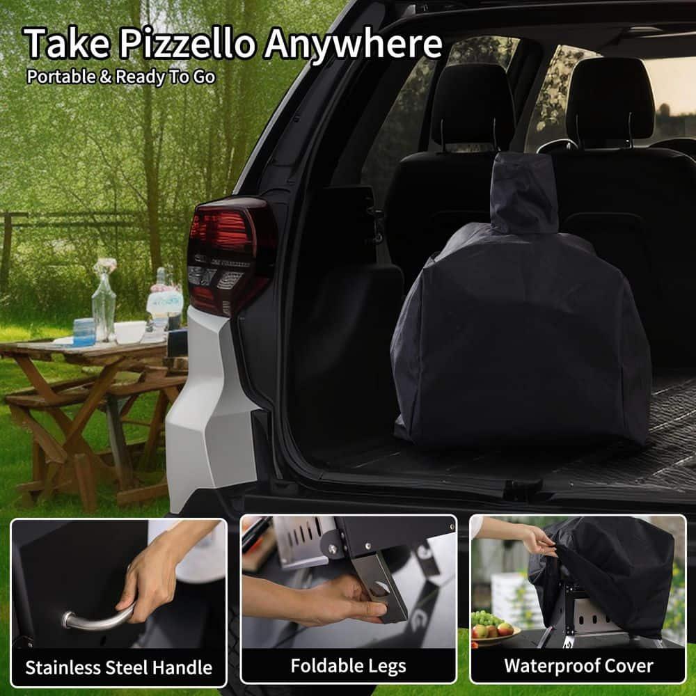 12 in. Outdoor Wood Fired Pizza Oven 2-Layer Pizza Maker Outside Pizza Grill for Backyard Parties, Black