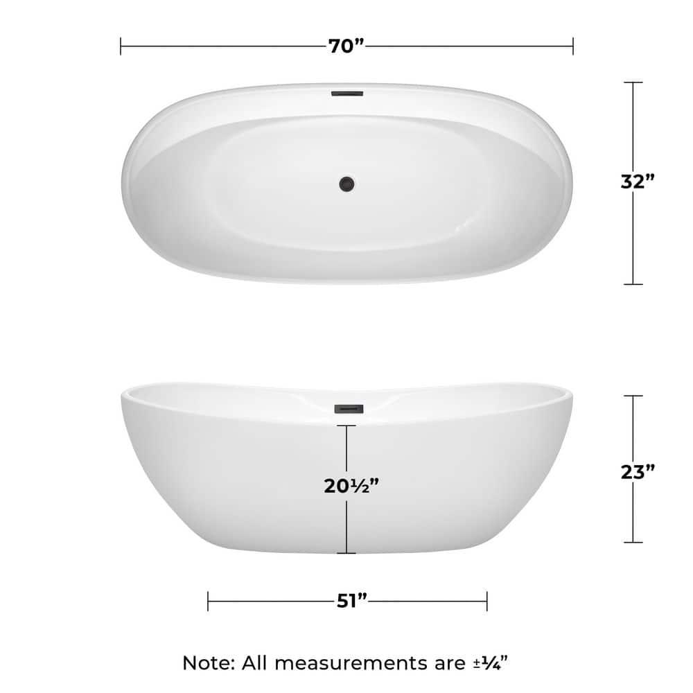 Rebecca 70'' x 32'' Freestanding Soaking Acrylic Bathtub