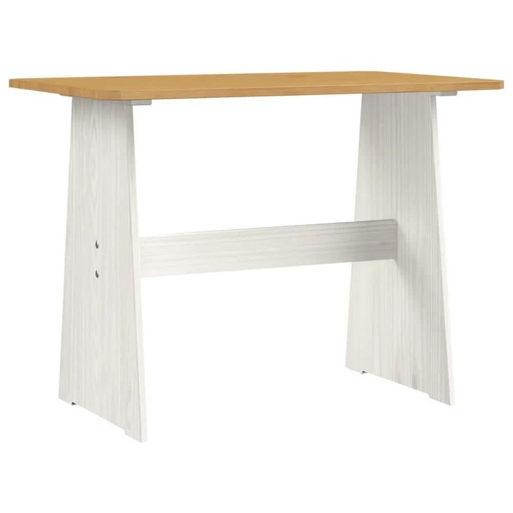 Urban Home Furniture Chapman 3 Piece Casual Dining 2-Tone Natural/White Solid Pine Wood Kitchen Table Set with 2 Benches, Kitchen Dining Set